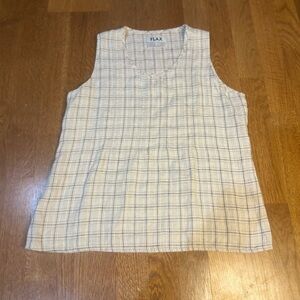 FLAX 100% Linen Plaid Tank Top Small Oversized Neutral Minimalist Breezy